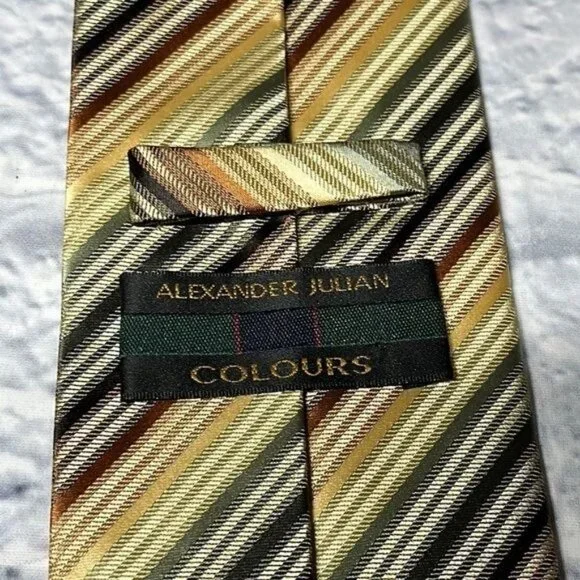 Alexander Julian Tie Stripes Lines Shimmery Multicolored Gold Yellow Red Vintage - Picture 4 of 5